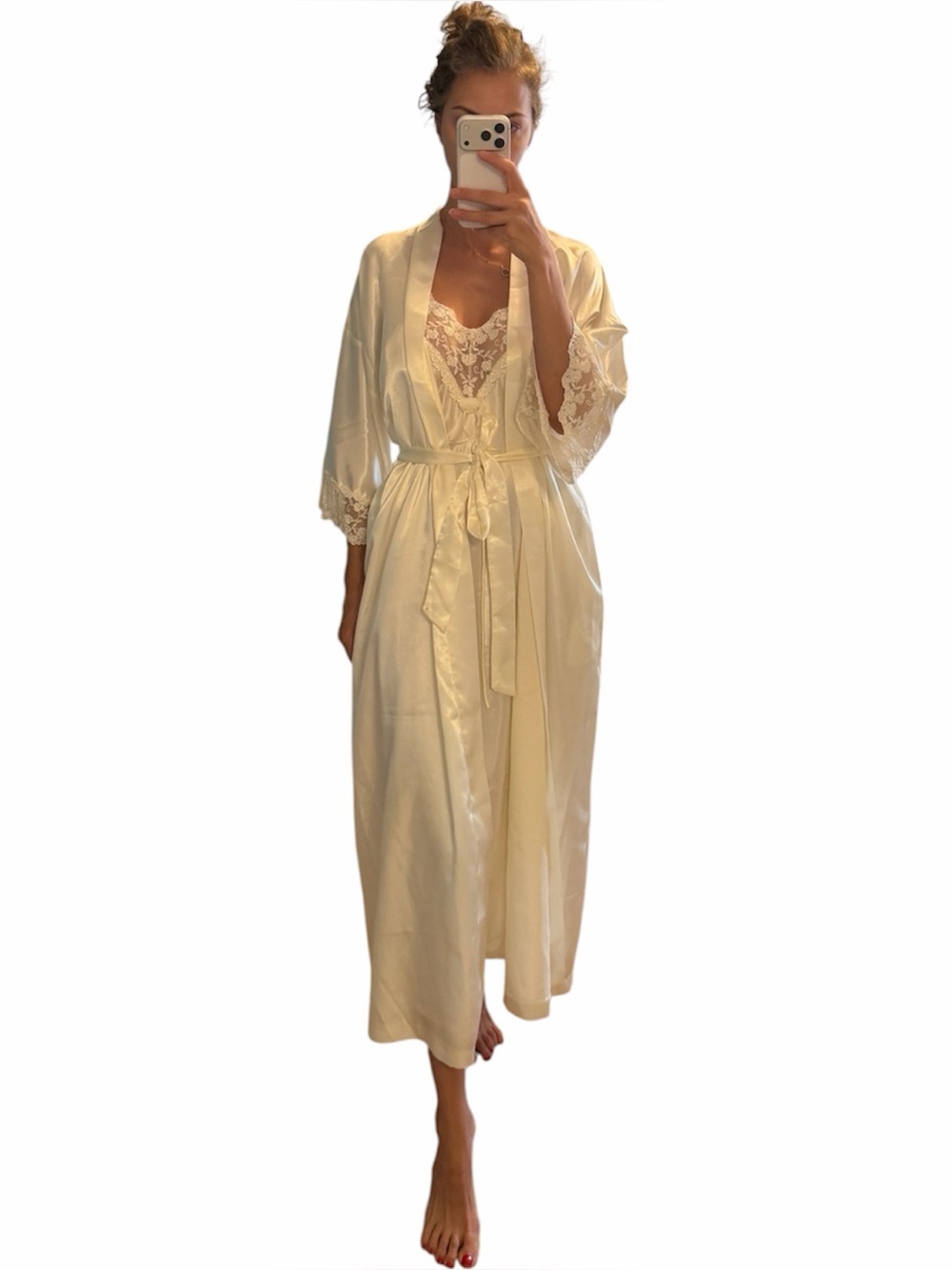 Vtg California Dynasty 2 Piece White Boudoir Wedding Nightgown & Robe size M